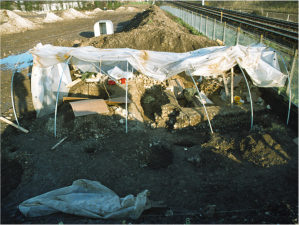 A Neatham bath house under excavation.
