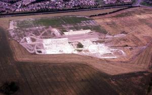 Bird's-eye-view of the excavation.  The location of the church is circled.